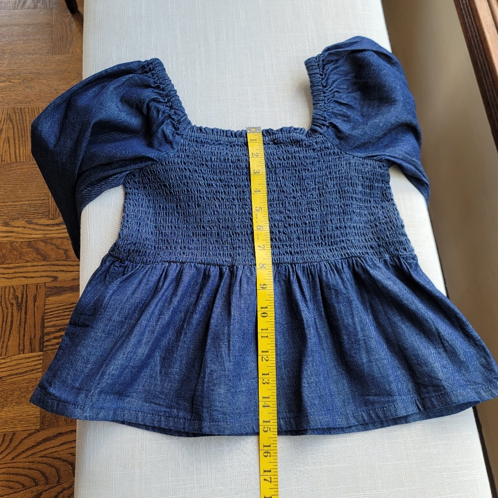New! J. Crew sz Medium M Denim Chambray Smocked Puff Long Sleeve Top NWT - Picture 11 of 13
